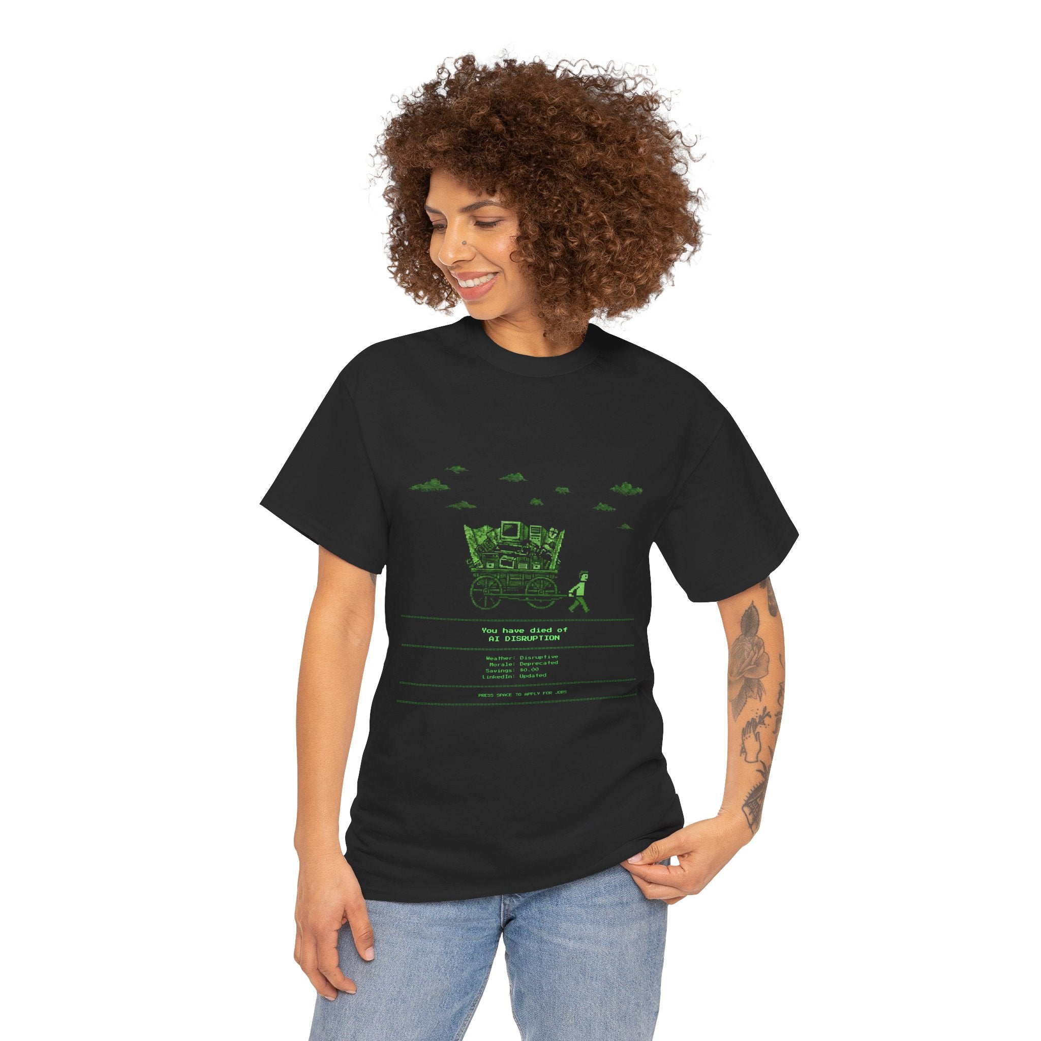 You Have Died of AI Disruption - Retro Oregon Trail Pixel Art T-Shirt | Kernel Panic