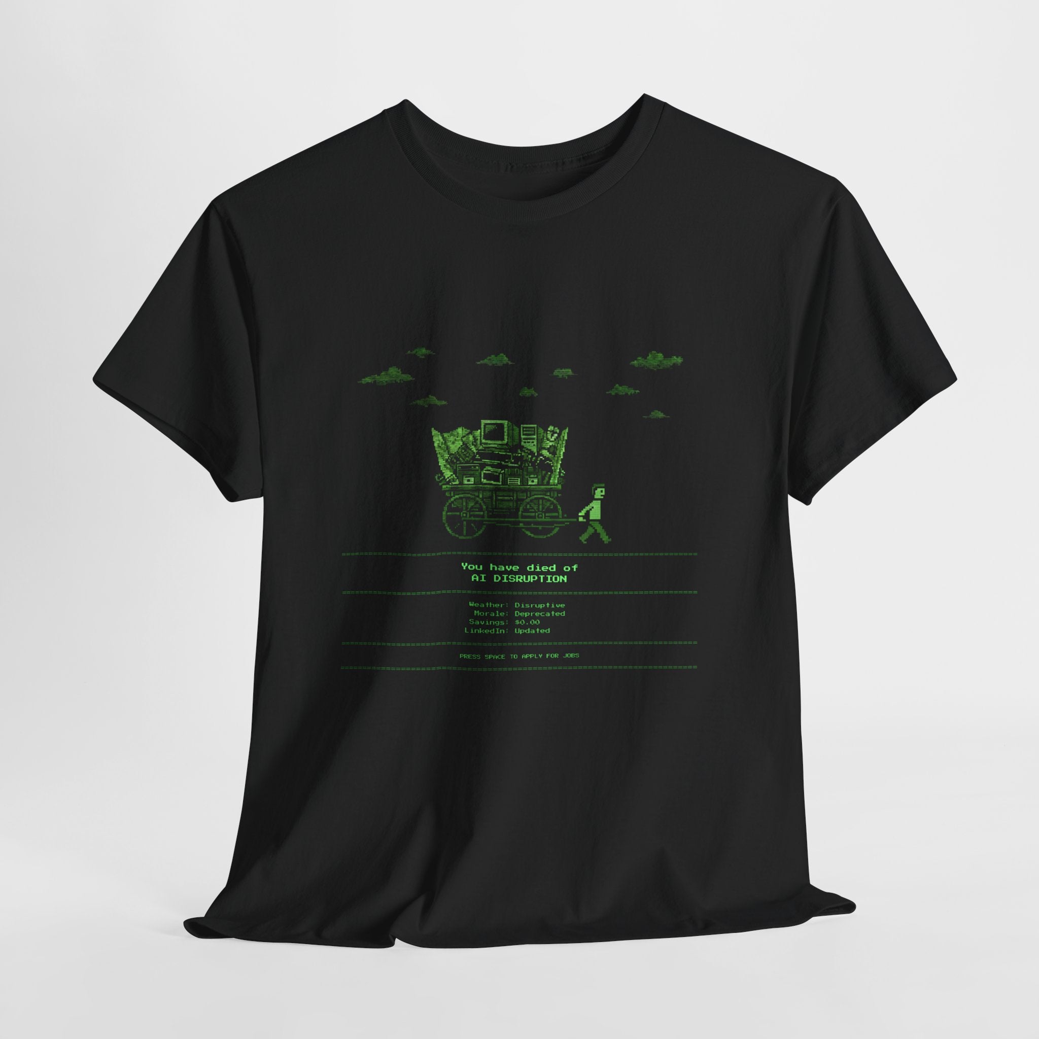 You Have Died of AI Disruption - Retro Oregon Trail Pixel Art T-Shirt | Kernel Panic